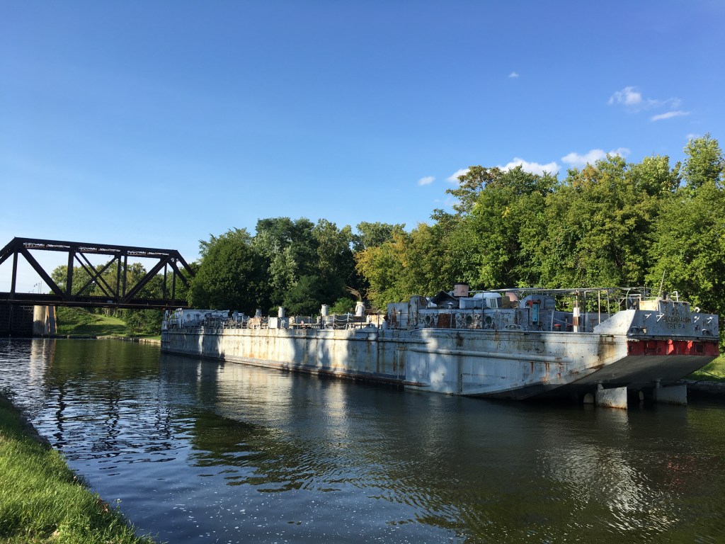 Canal ship Day Peckinpaugh tied up on the Erie Canal